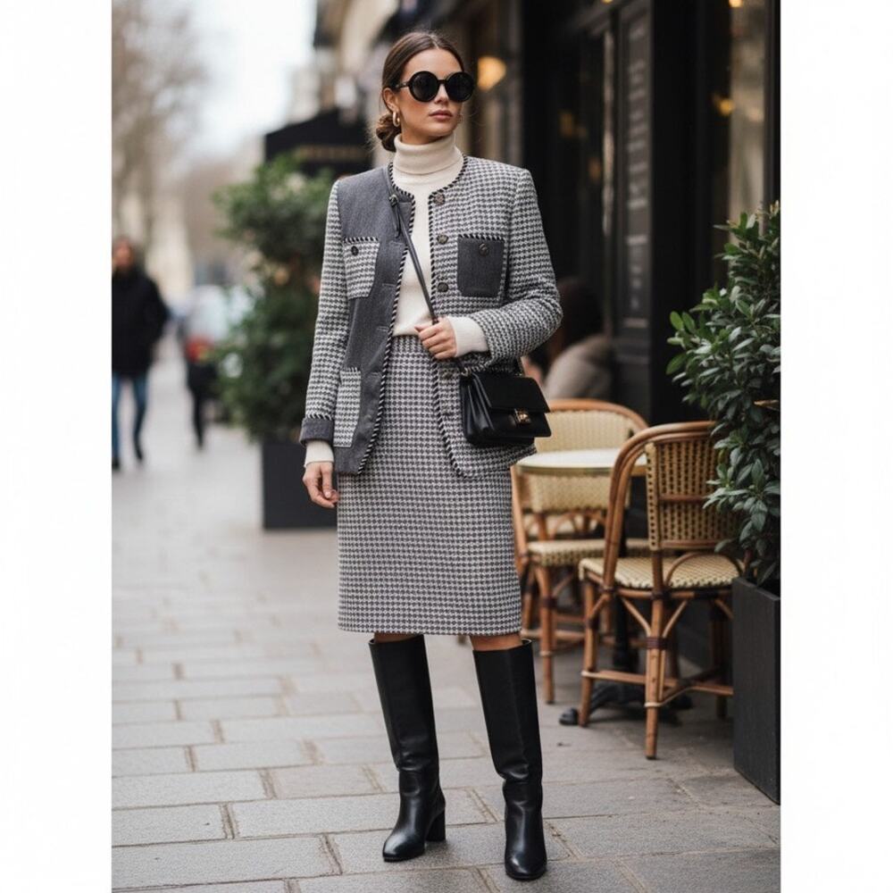 Doncaster Wool Skirt Suit-Size 4-Gray Tweed Jacket Set-Classic Chic-Vintage-Work